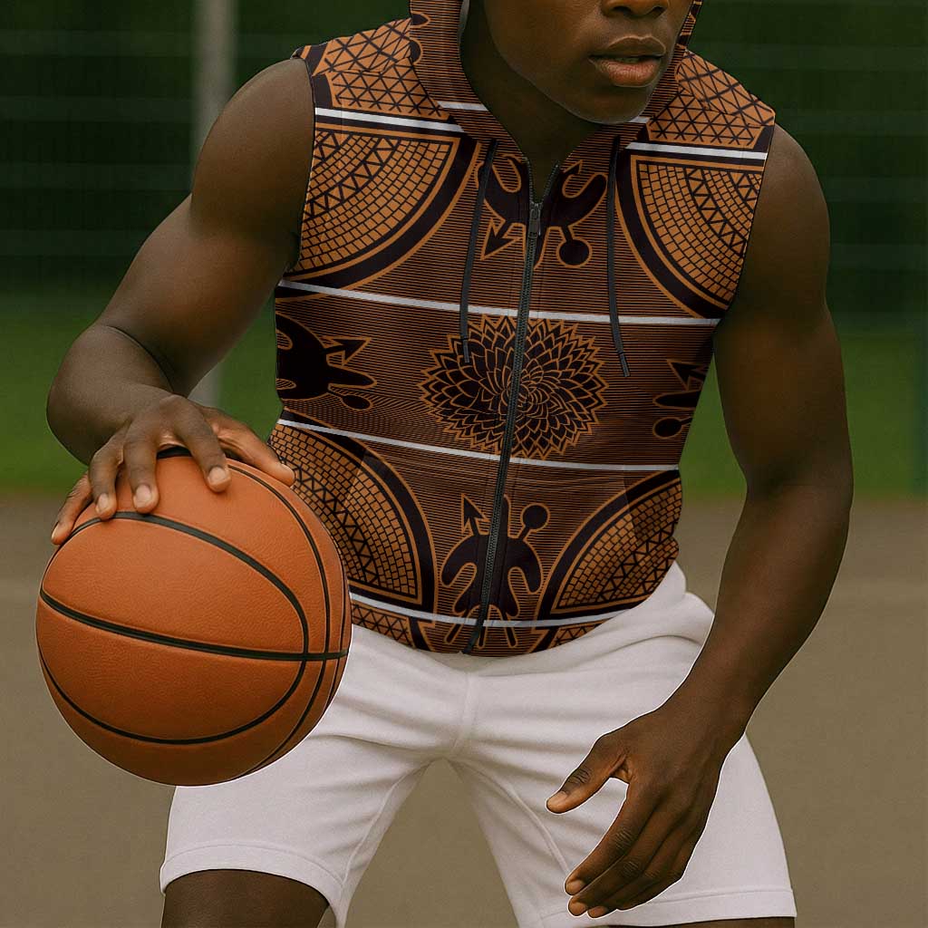 Basotho Blanket Sleeveless Zip Hoodie Lesotho Seanamarena Heritage - Orange - African Pride
