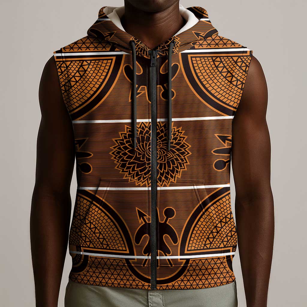 Basotho Blanket Sleeveless Zip Hoodie Lesotho Seanamarena Heritage - Orange - African Pride