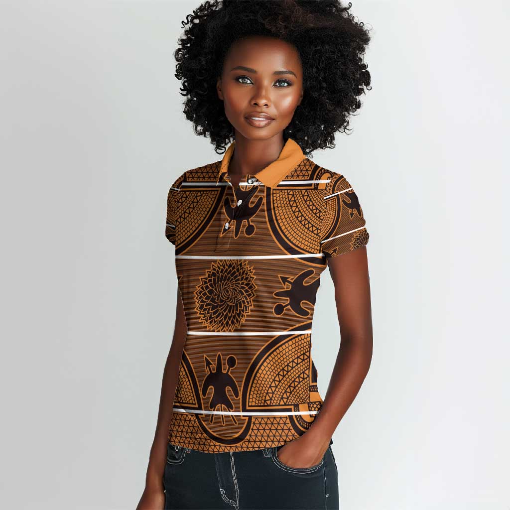 Basotho Blanket Women Polo Shirt Lesotho Seanamarena Heritage - Orange - African Pride