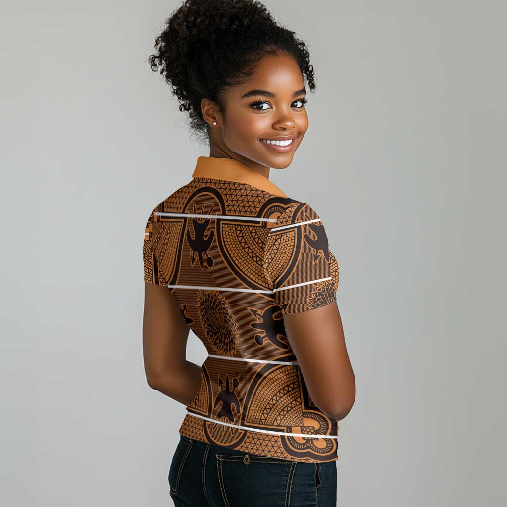 Basotho Blanket Women Polo Shirt Lesotho Seanamarena Heritage - Orange - African Pride