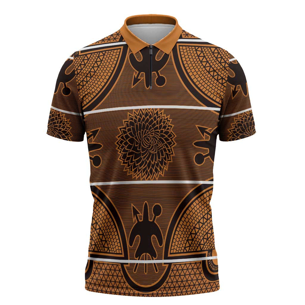 Lesotho Seanamarena Zipper Polo Shirt Basotho Traditional Blanket Style - Orange