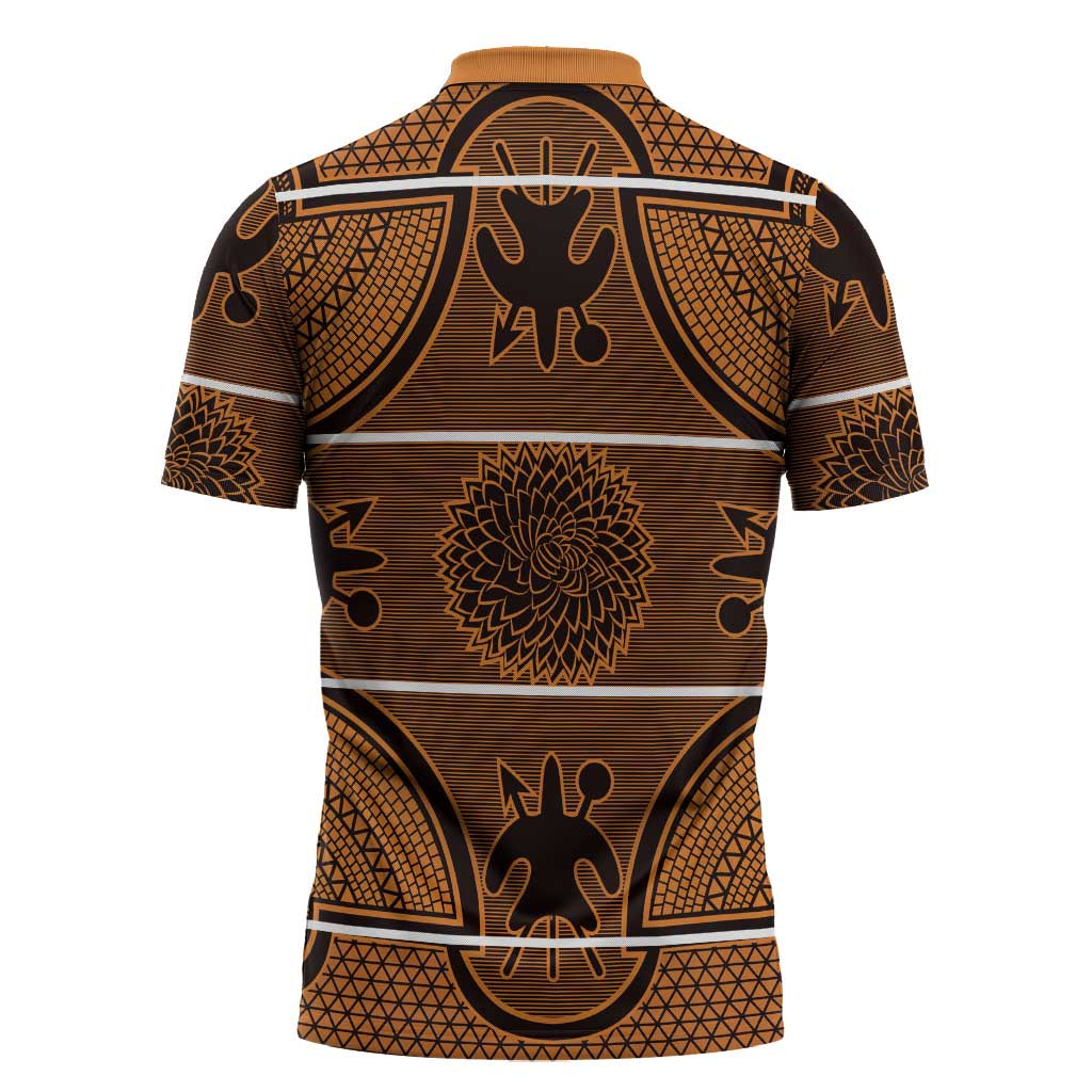 Lesotho Seanamarena Zipper Polo Shirt Basotho Traditional Blanket Style - Orange