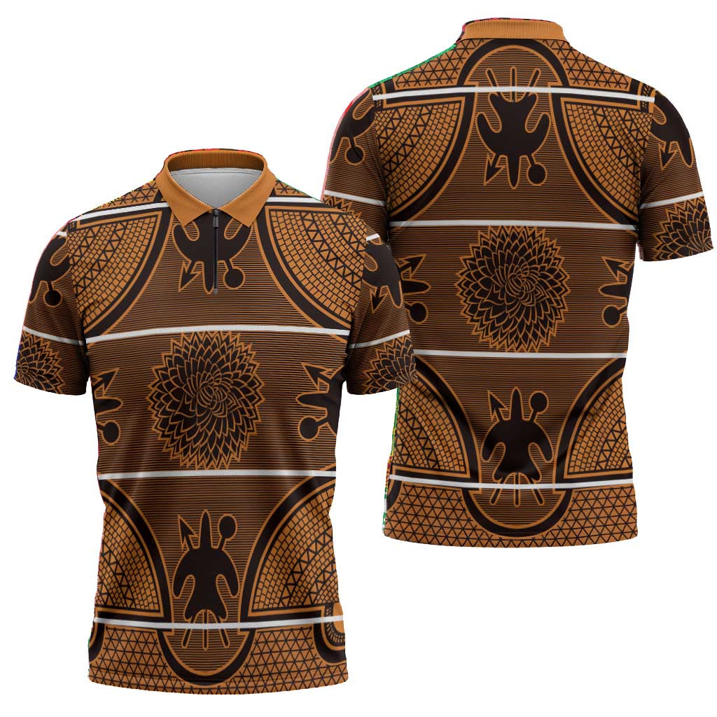 Lesotho Seanamarena Zipper Polo Shirt Basotho Traditional Blanket Style - Orange
