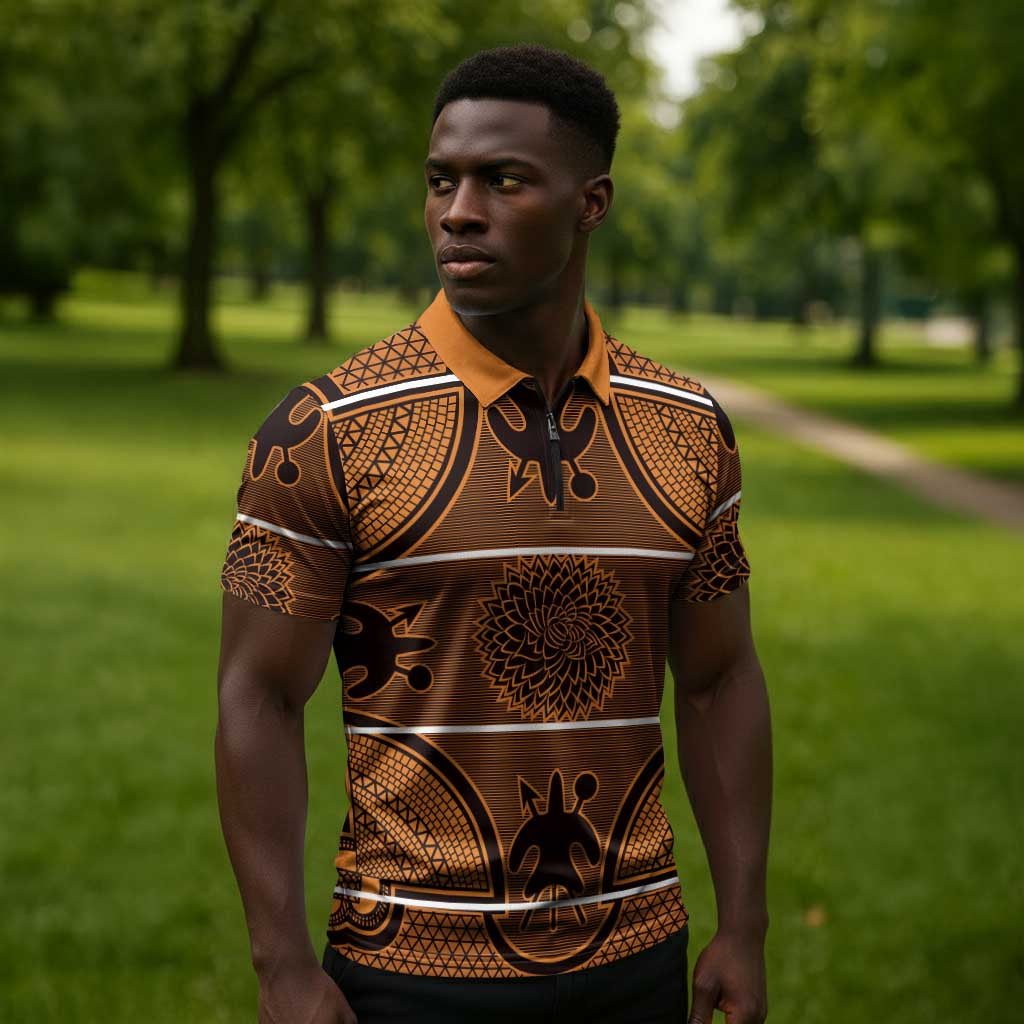 Lesotho Seanamarena Zipper Polo Shirt Basotho Traditional Blanket Style - Orange