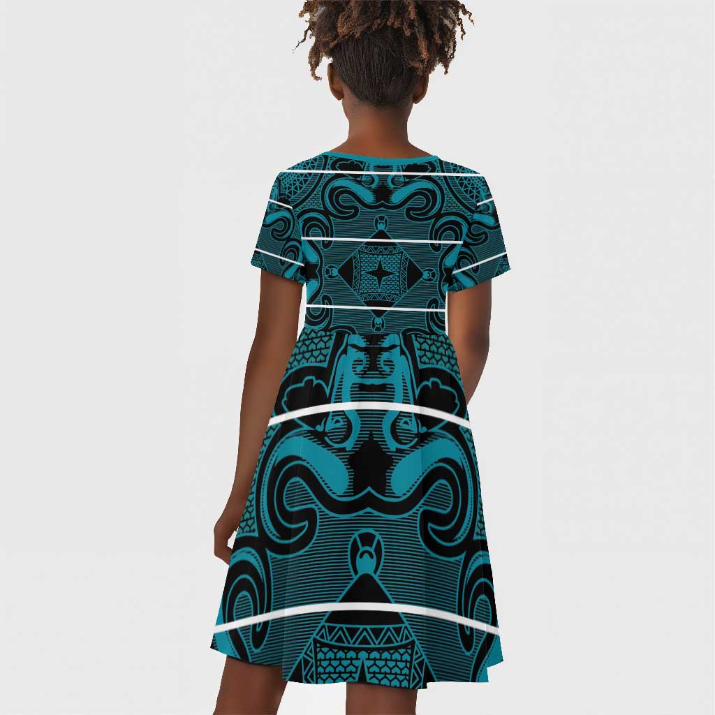 Basotho Blanket Kid Short Sleeve Dress Lesotho Motlatsi Seanamarena Heritage - Lesotho Breeze - African Pride
