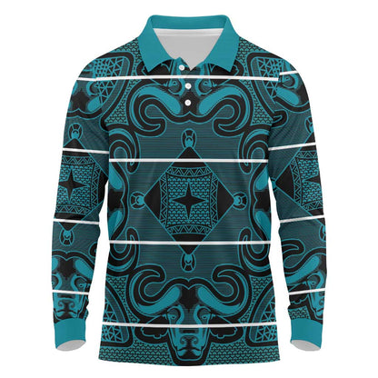 Basotho Blanket Long Sleeve Polo Shirt Lesotho Motlatsi Seanamarena Heritage - Lesotho Breeze - African Pride