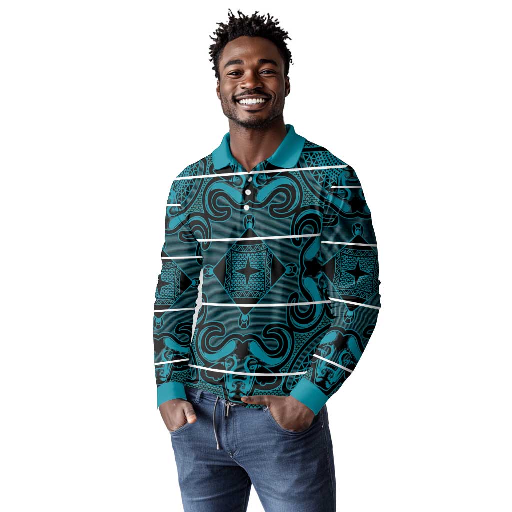 Basotho Blanket Long Sleeve Polo Shirt Lesotho Motlatsi Seanamarena Heritage - Lesotho Breeze - African Pride
