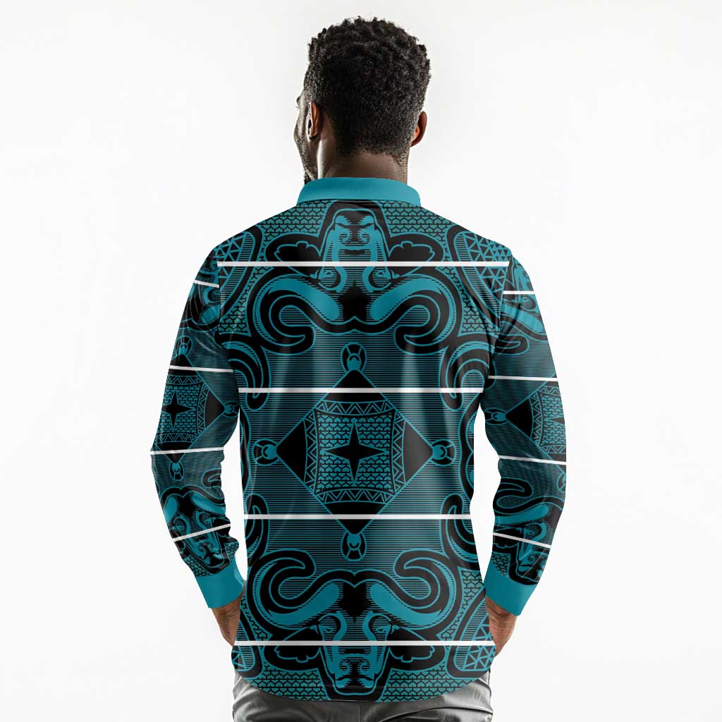 Basotho Blanket Long Sleeve Polo Shirt Lesotho Motlatsi Seanamarena Heritage - Lesotho Breeze - African Pride