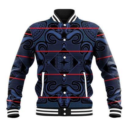 Basotho Blanket Baseball Jacket Lesotho Motlatsi Seanamarena Heritage - Blue - African Pride