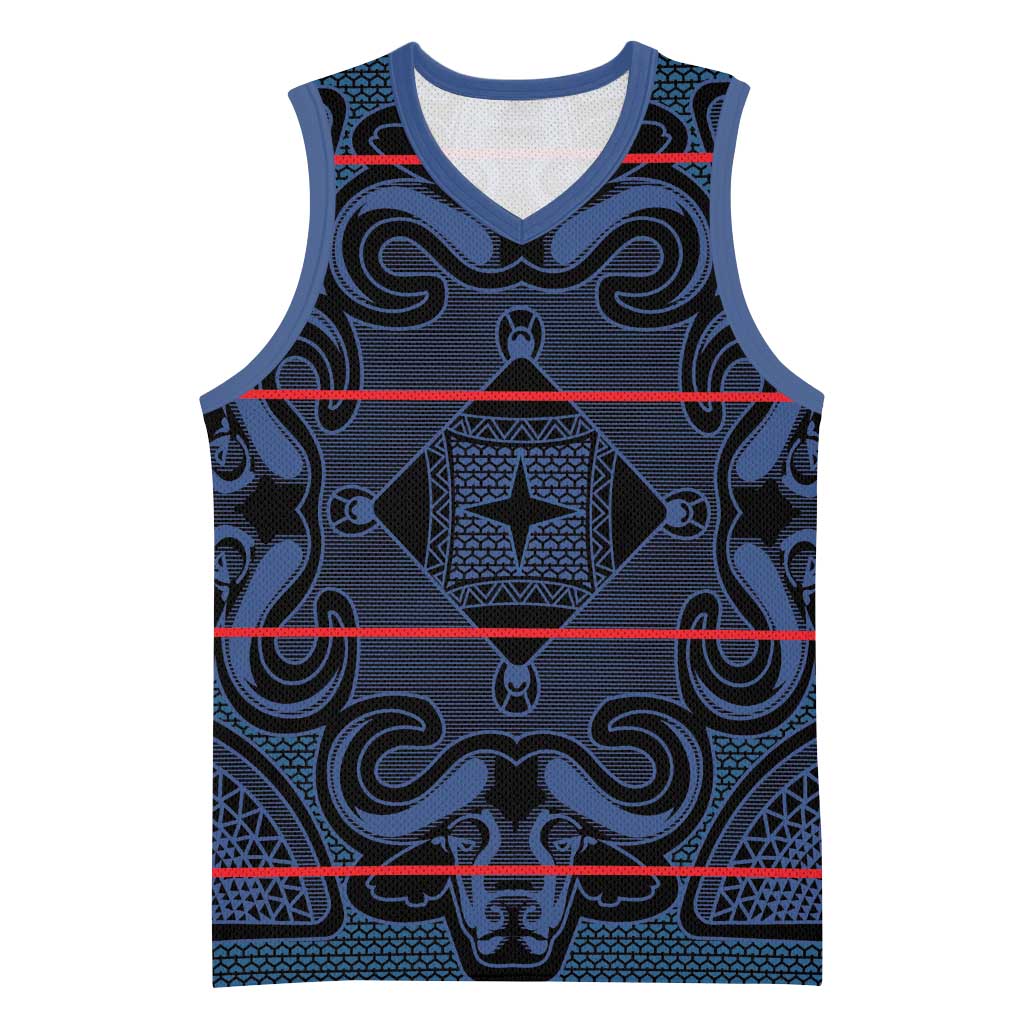 Basotho Blanket Basketball Jersey Lesotho Motlatsi Seanamarena Heritage - Blue LT15