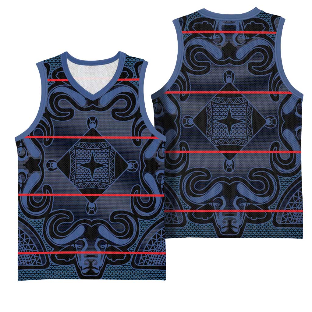 Basotho Blanket Basketball Jersey Lesotho Motlatsi Seanamarena Heritage - Blue LT15