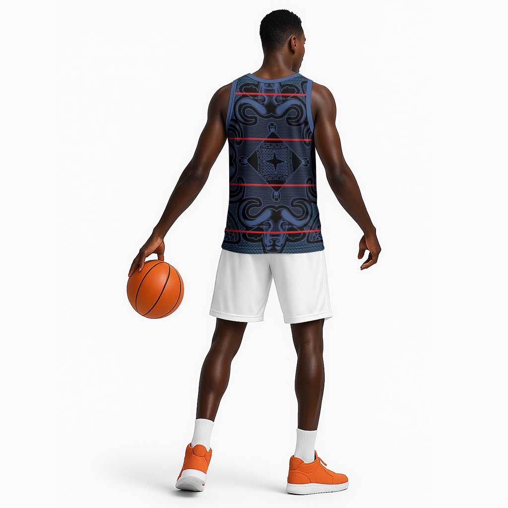 Basotho Blanket Basketball Jersey Lesotho Motlatsi Seanamarena Heritage - Blue LT15