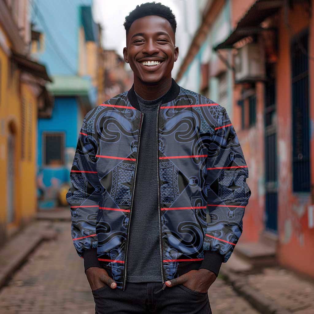 Basotho Blanket Bomber Jacket Lesotho Motlatsi Seanamarena Heritage - Blue - African Pride