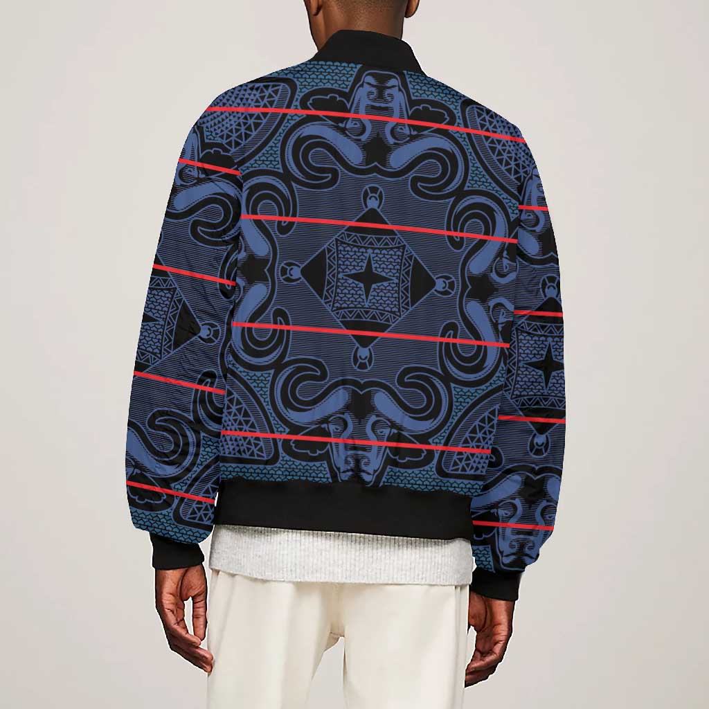 Basotho Blanket Bomber Jacket Lesotho Motlatsi Seanamarena Heritage - Blue - African Pride