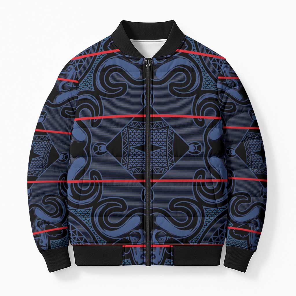 Lesotho Seanamarena - Motlatsi Bomber Puffer Jacket Basotho Traditional Blanket Style - Blue