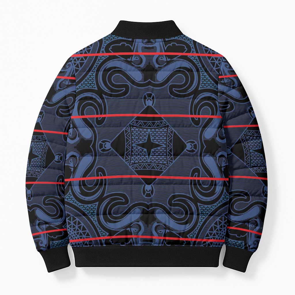 Lesotho Seanamarena - Motlatsi Bomber Puffer Jacket Basotho Traditional Blanket Style - Blue