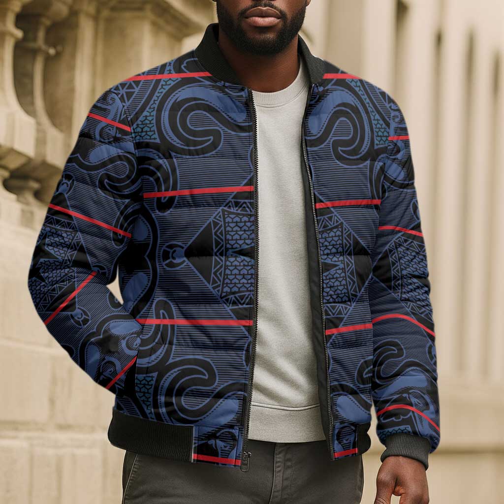 Lesotho Seanamarena - Motlatsi Bomber Puffer Jacket Basotho Traditional Blanket Style - Blue