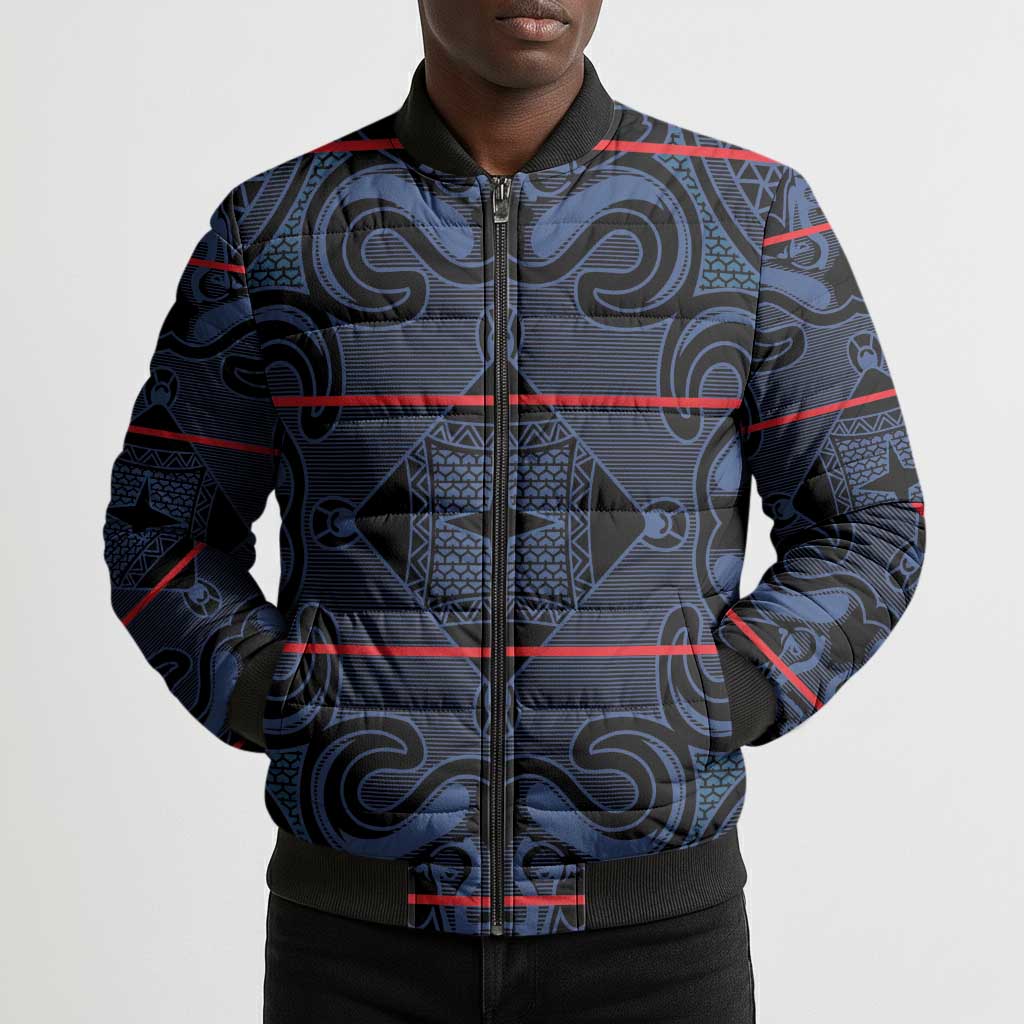 Lesotho Seanamarena - Motlatsi Bomber Puffer Jacket Basotho Traditional Blanket Style - Blue