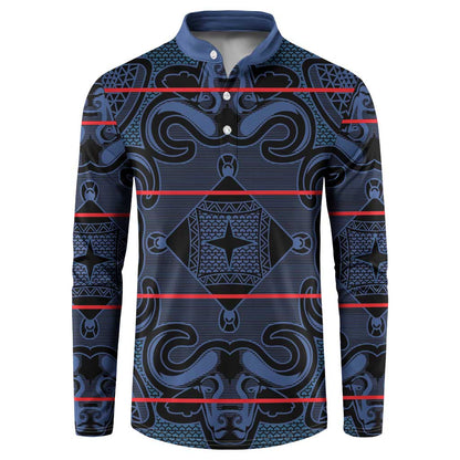 Lesotho Seanamarena - Motlatsi Button Sweatshirt Basotho Traditional Blanket Style - Blue