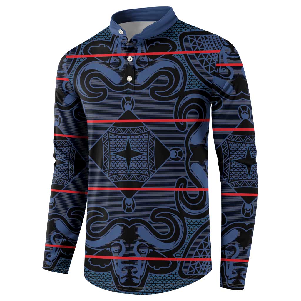 Lesotho Seanamarena - Motlatsi Button Sweatshirt Basotho Traditional Blanket Style - Blue