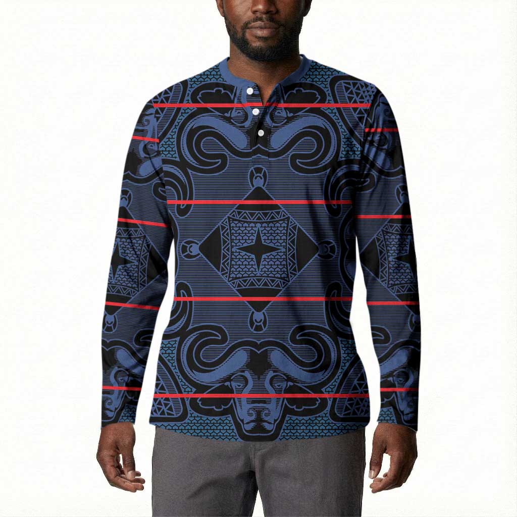 Lesotho Seanamarena - Motlatsi Button Sweatshirt Basotho Traditional Blanket Style - Blue