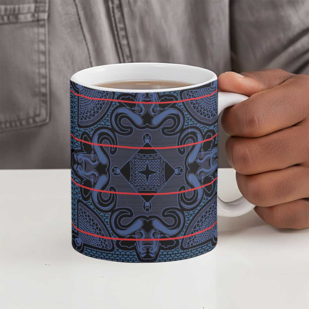 Lesotho Seanamarena - Motlatsi Ceramic Mug Basotho Traditional Blanket Style - Blue