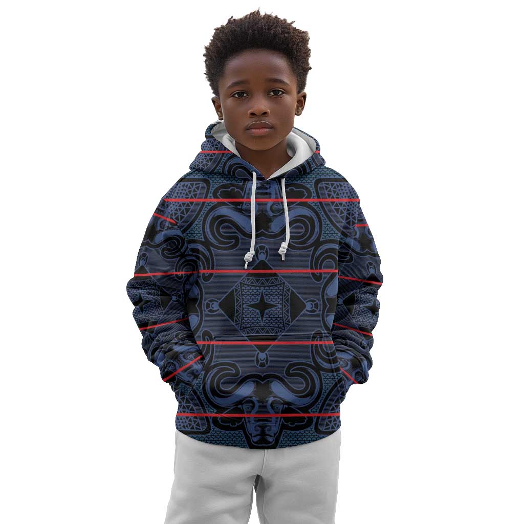 Basotho Blanket Kid Hoodie Lesotho Motlatsi Seanamarena Heritage - Blue - African Pride
