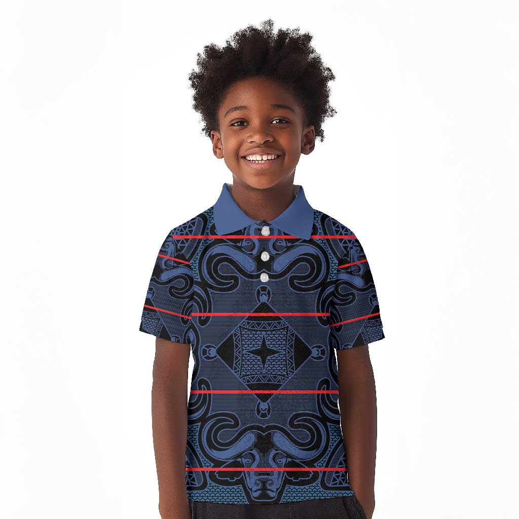 Basotho Blanket Kid Polo Shirt Lesotho Motlatsi Seanamarena Heritage - Blue - African Pride