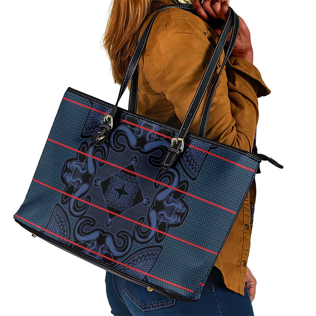 Basotho Blanket Leather Tote Bag Lesotho Motlatsi Seanamarena Heritage - Blue - African Pride