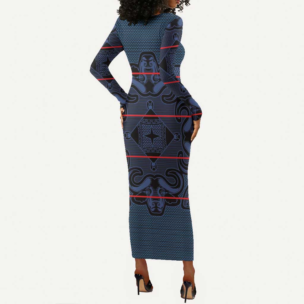 Basotho Blanket Long Sleeve Bodycon Dress Lesotho Motlatsi Seanamarena Heritage - Blue - African Pride