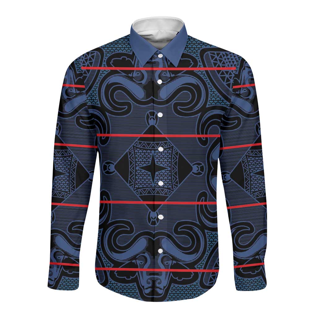 Basotho Blanket Long Sleeve Button Shirt Lesotho Motlatsi Seanamarena Heritage - Blue - African Pride