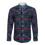 Basotho Blanket Long Sleeve Button Shirt Lesotho Motlatsi Seanamarena Heritage - Blue - African Pride