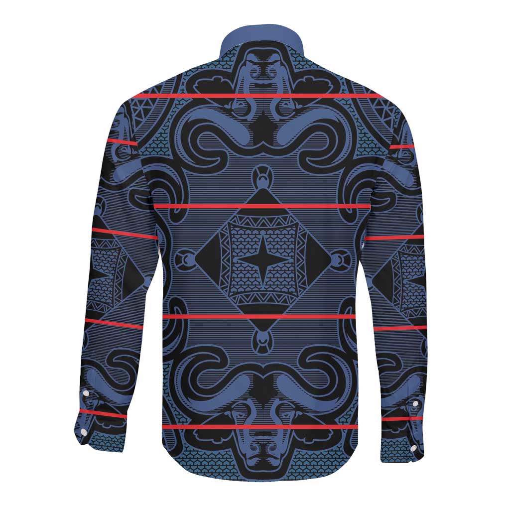 Basotho Blanket Long Sleeve Button Shirt Lesotho Motlatsi Seanamarena Heritage - Blue - African Pride