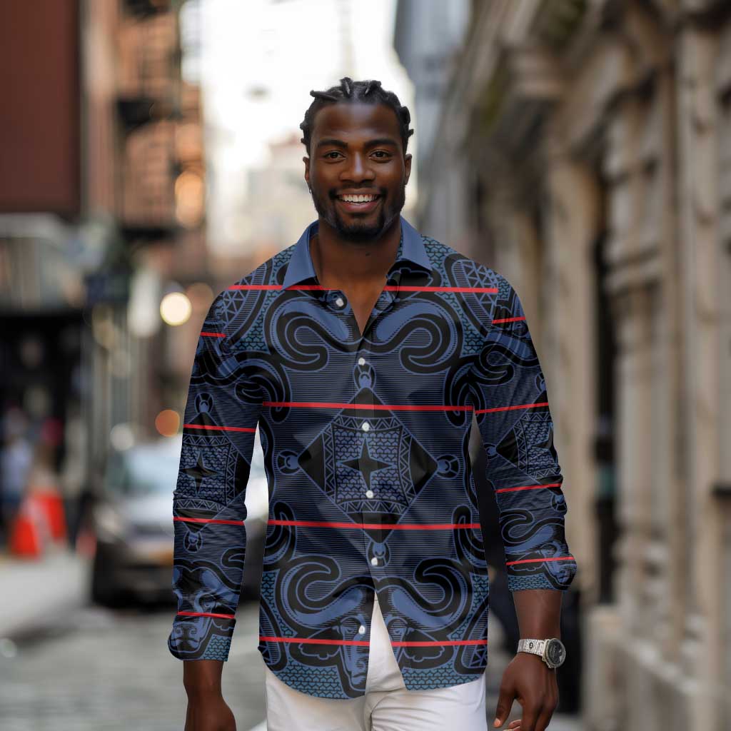 Basotho Blanket Long Sleeve Button Shirt Lesotho Motlatsi Seanamarena Heritage - Blue - African Pride