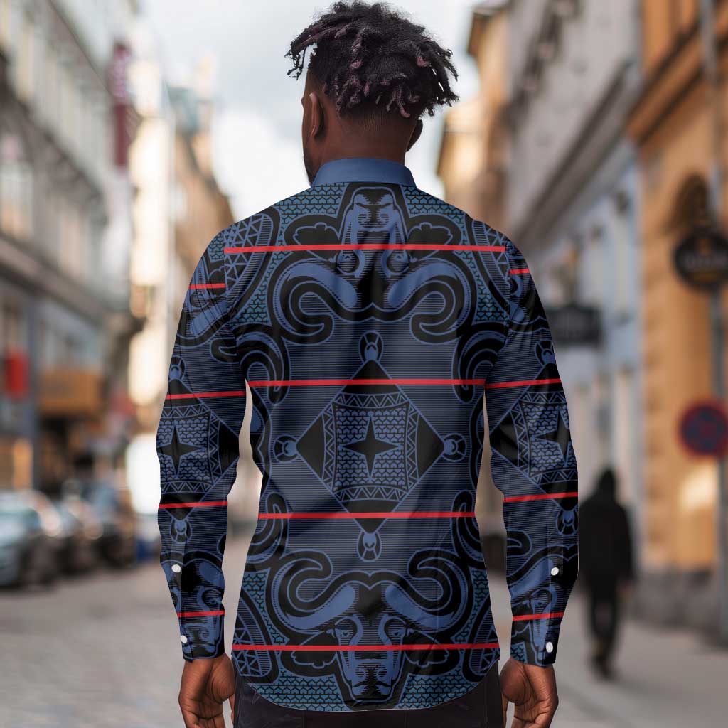 Basotho Blanket Long Sleeve Button Shirt Lesotho Motlatsi Seanamarena Heritage - Blue - African Pride