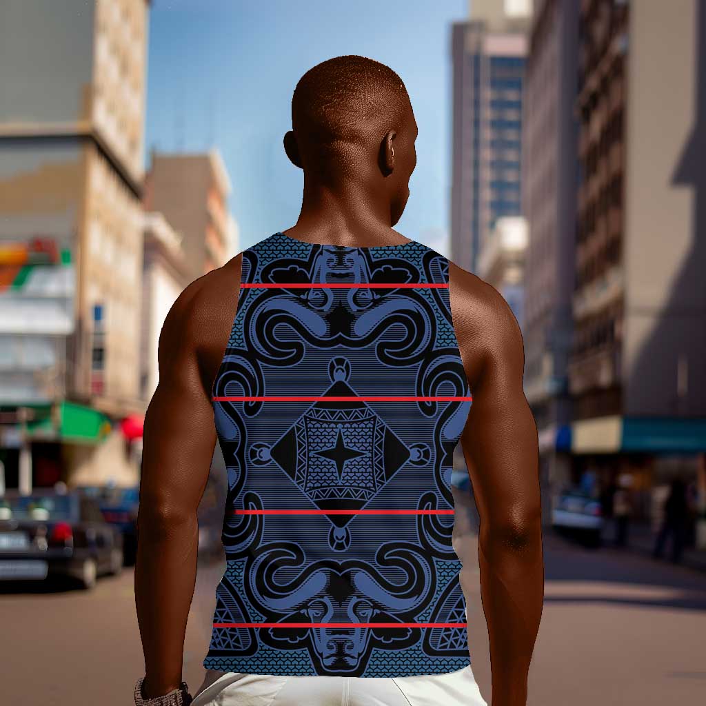 Basotho Blanket Men Tank Top Lesotho Motlatsi Seanamarena Heritage - Blue - African Pride