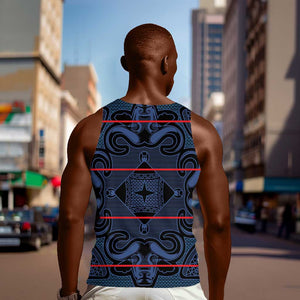 Basotho Blanket Men Tank Top Lesotho Motlatsi Seanamarena Heritage - Blue - African Pride