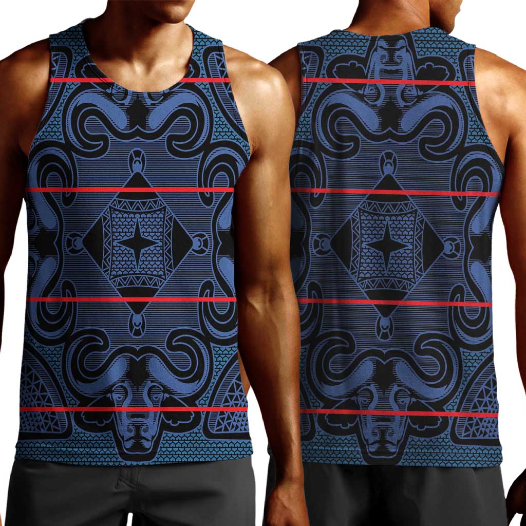 Basotho Blanket Men Tank Top Lesotho Motlatsi Seanamarena Heritage - Blue - African Pride
