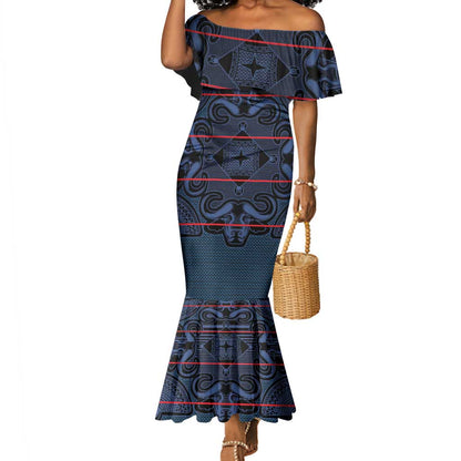 Basotho Blanket Mermaid Dress Lesotho Motlatsi Seanamarena Heritage - Blue - African Pride