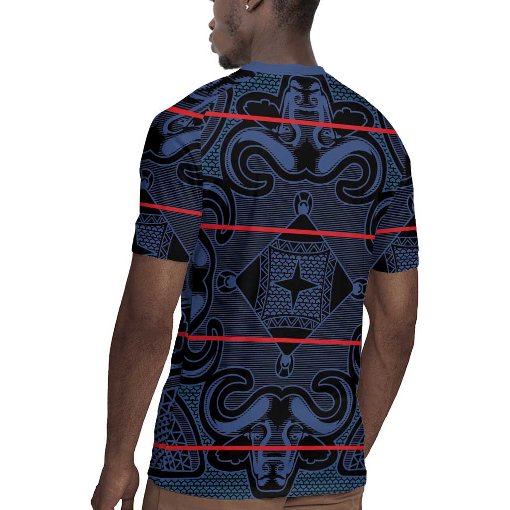 Basotho Blanket Rugby Jersey Lesotho Motlatsi Seanamarena Heritage - Blue - African Pride