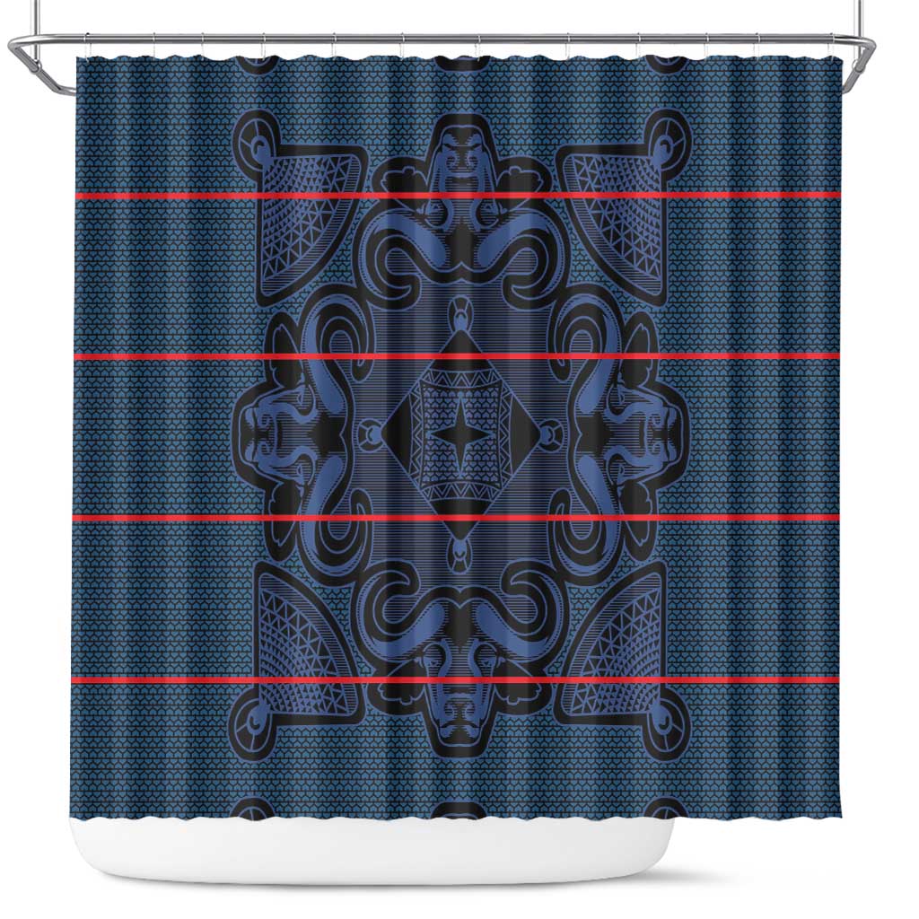 Basotho Blanket Shower Curtain Lesotho Motlatsi Seanamarena Heritage - Blue - African Pride