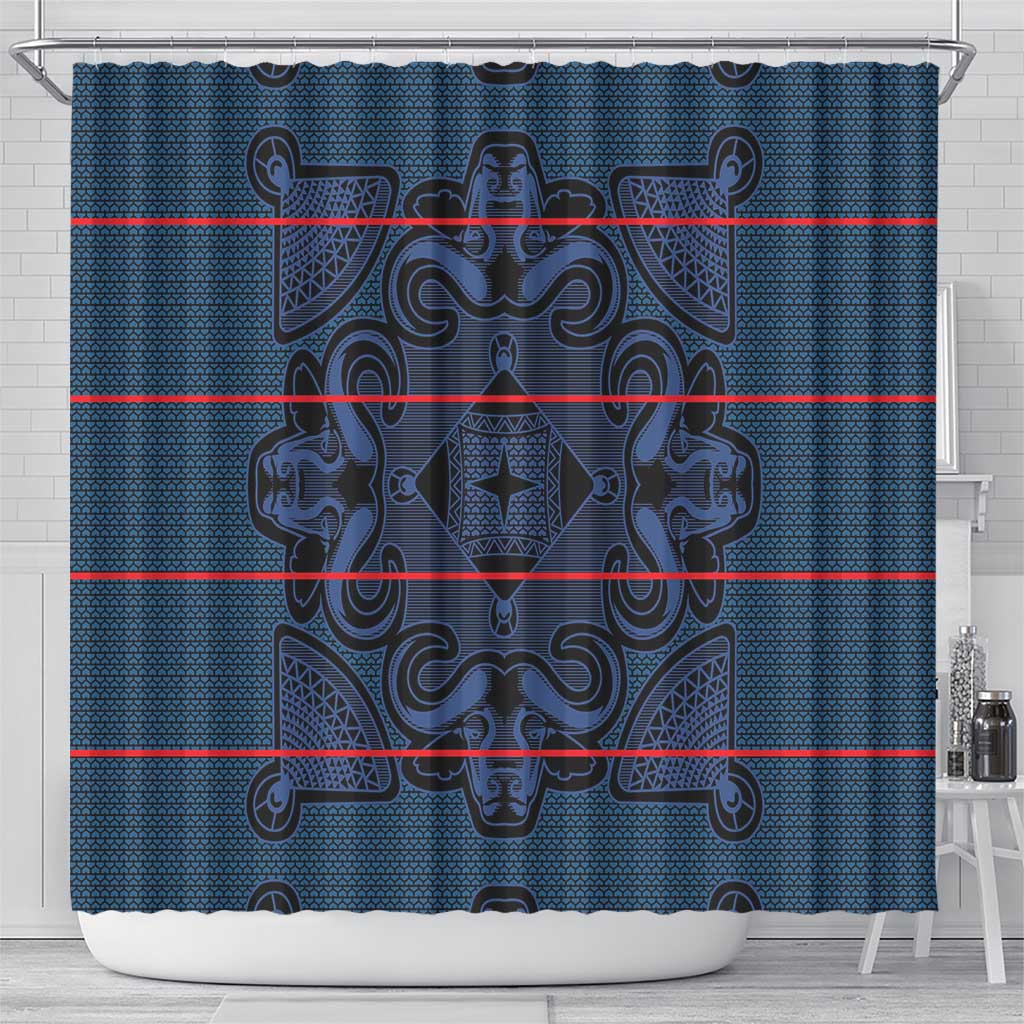 Basotho Blanket Shower Curtain Lesotho Motlatsi Seanamarena Heritage - Blue - African Pride