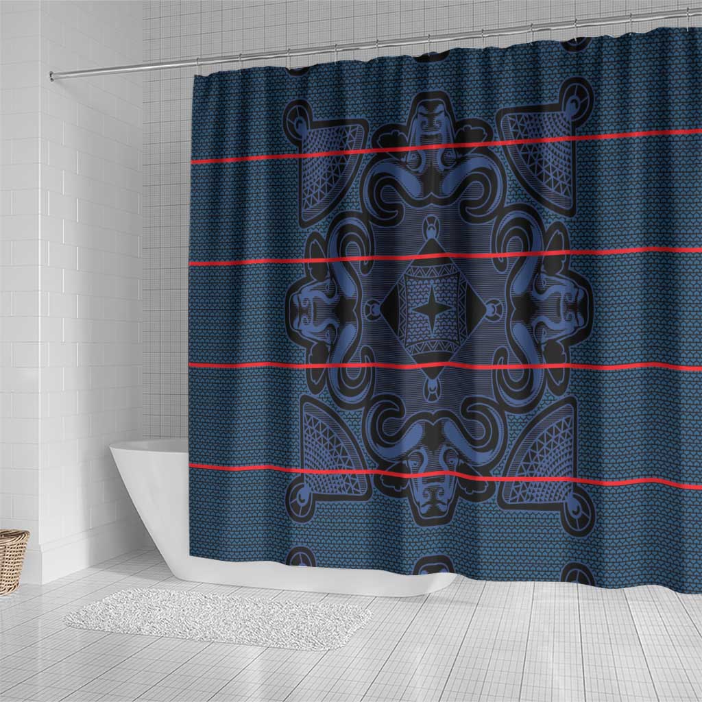 Basotho Blanket Shower Curtain Lesotho Motlatsi Seanamarena Heritage - Blue - African Pride