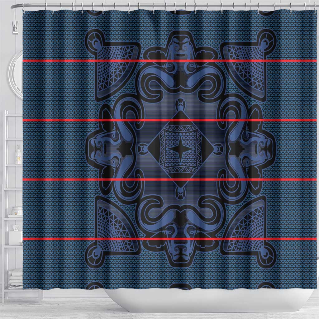 Basotho Blanket Shower Curtain Lesotho Motlatsi Seanamarena Heritage - Blue - African Pride