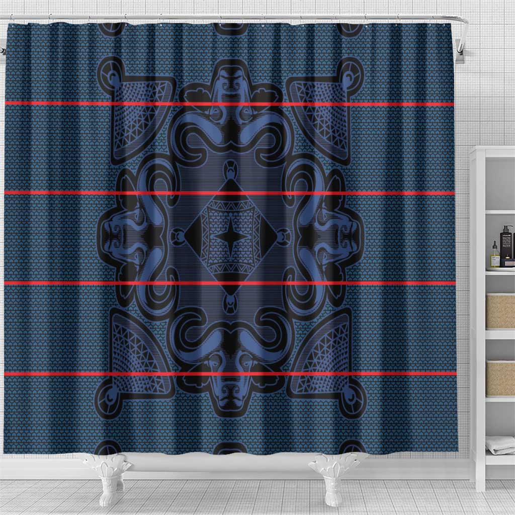 Basotho Blanket Shower Curtain Lesotho Motlatsi Seanamarena Heritage - Blue - African Pride