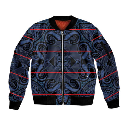 Basotho Blanket Sleeve Zip Bomber Jacket Lesotho Motlatsi Seanamarena Heritage - Blue - African Pride