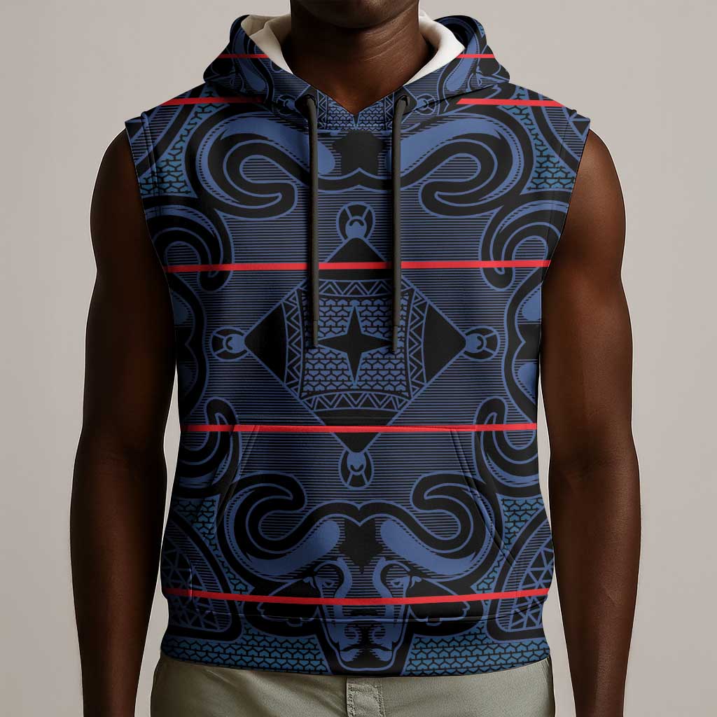 Basotho Blanket Sleeveless Hoodie Lesotho Motlatsi Seanamarena Heritage - Blue - African Pride