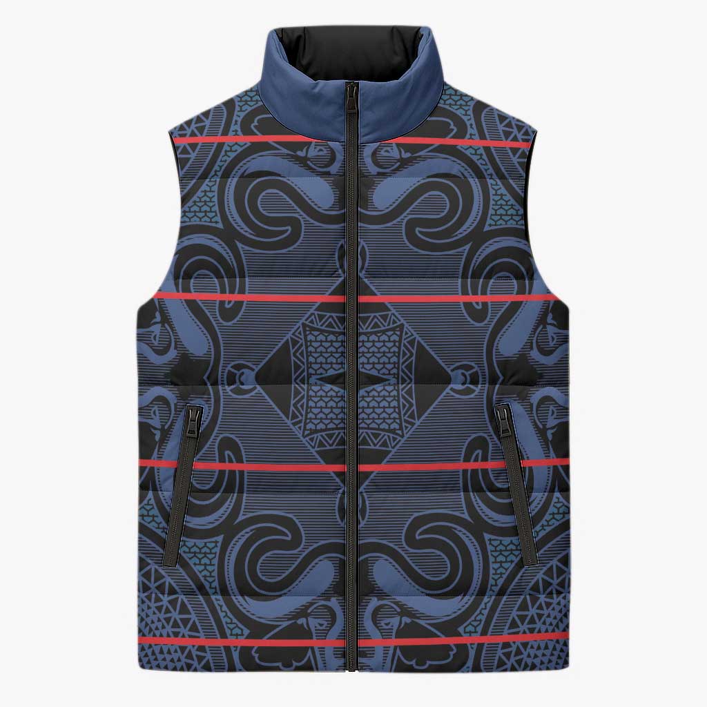 Lesotho Seanamarena - Motlatsi Sleeveless Puffer Jacket Basotho Traditional Blanket Style - Blue