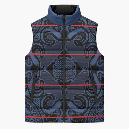Lesotho Seanamarena - Motlatsi Sleeveless Puffer Jacket Basotho Traditional Blanket Style - Blue