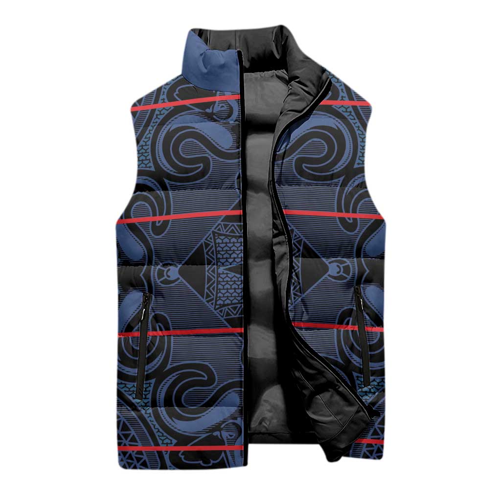 Lesotho Seanamarena - Motlatsi Sleeveless Puffer Jacket Basotho Traditional Blanket Style - Blue